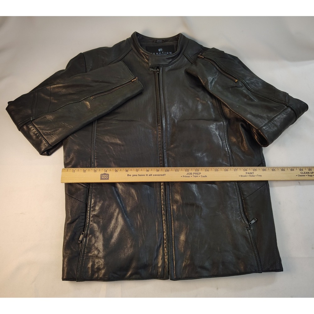 Kenneth Cole Reaction Mens Black Genuine Leather Cafe Racer Moto Jacket Size M - Picture 5 of 7